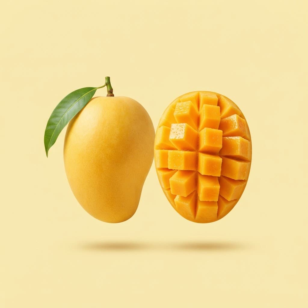 Devgad Alphonso mangoes, whole and cut